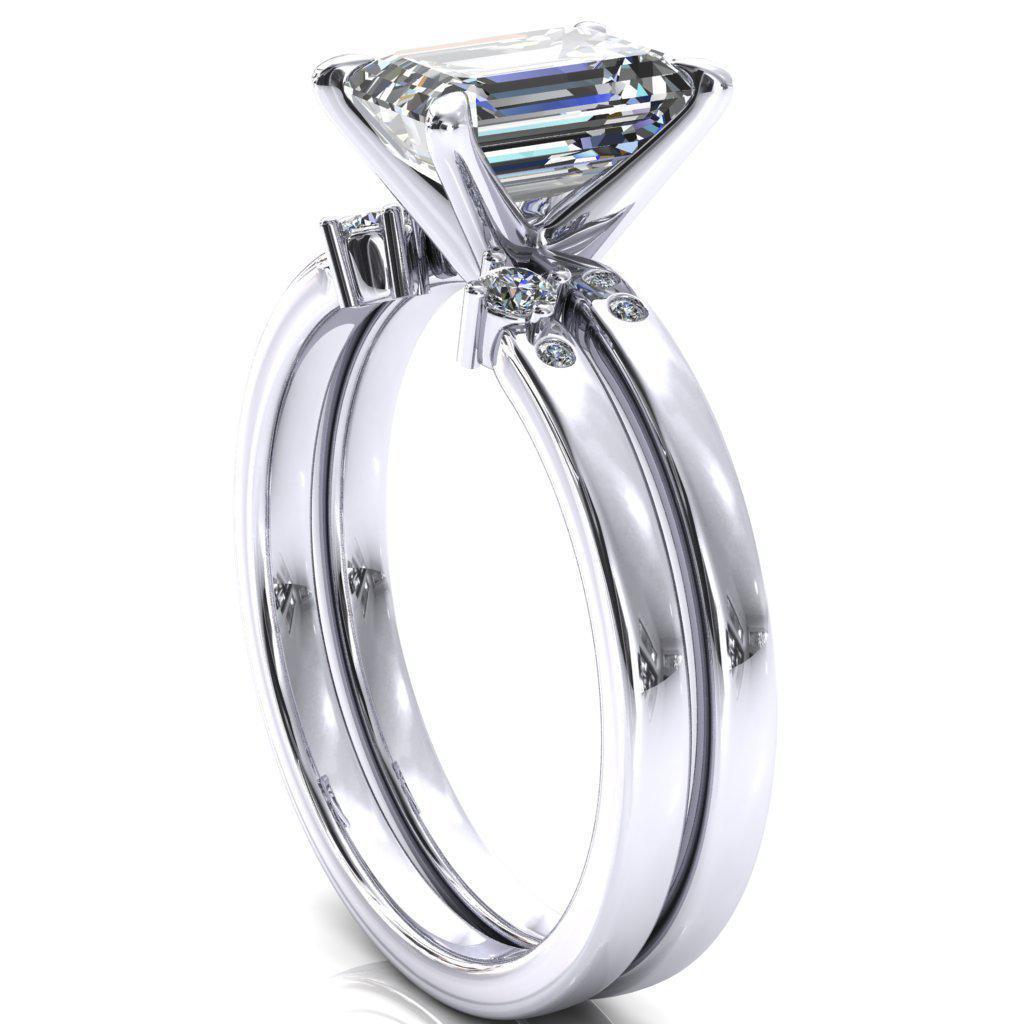 Maise Emerald Moissanite 4 Prong Diamond Accent Engagement Ring-FIRE & BRILLIANCE