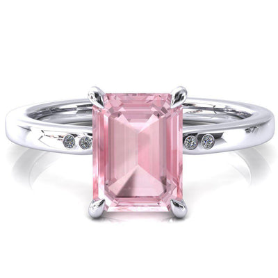 Maise Emerald Pink Sapphire 4 Prong Diamond Accent Engagement Ring-FIRE & BRILLIANCE