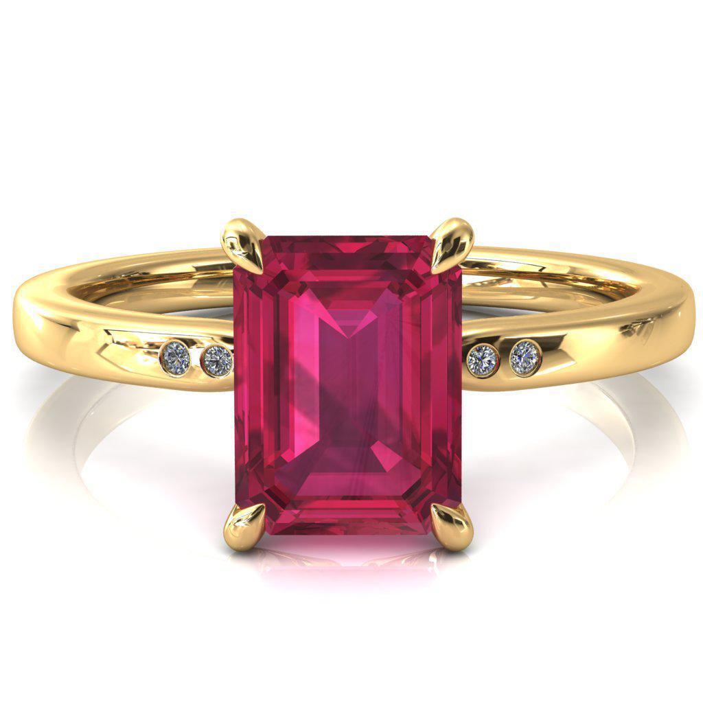 Maise Emerald Ruby 4 Prong Diamond Accent Engagement Ring-FIRE & BRILLIANCE
