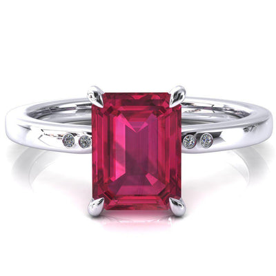 Maise Emerald Ruby 4 Prong Diamond Accent Engagement Ring-FIRE & BRILLIANCE