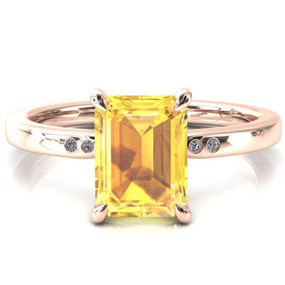 Maise Emerald Yellow Sapphire 4 Prong Diamond Accent Engagement Ring-FIRE & BRILLIANCE