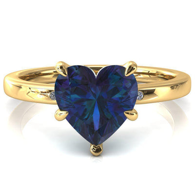 Maise Heart Alexandrite 5 Prong Diamond Accent Engagement Ring-FIRE & BRILLIANCE