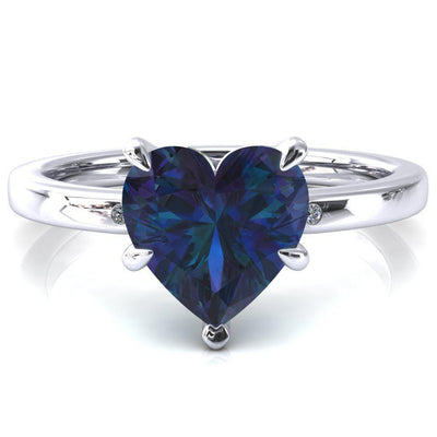 Maise Heart Alexandrite 5 Prong Diamond Accent Engagement Ring-FIRE & BRILLIANCE
