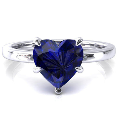 Maise Heart Blue Sapphire 5 Prong Diamond Accent Engagement Ring-FIRE & BRILLIANCE