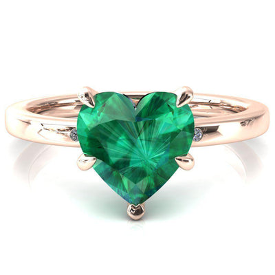 Maise Heart Emerald 5 Prong Diamond Accent Engagement Ring-FIRE & BRILLIANCE