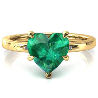 Maise Heart Emerald 5 Prong Diamond Accent Engagement Ring-FIRE & BRILLIANCE
