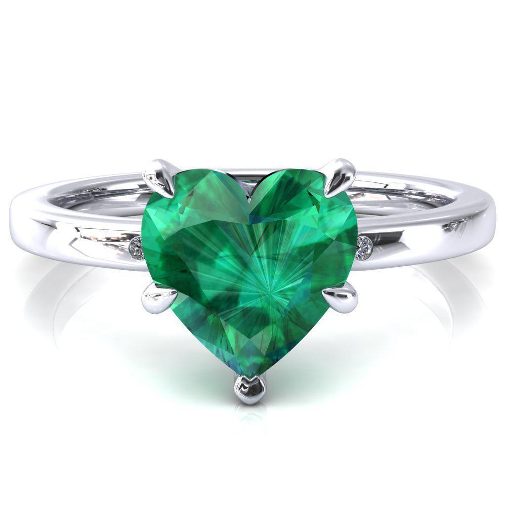 Maise Heart Emerald 5 Prong Diamond Accent Engagement Ring-FIRE & BRILLIANCE