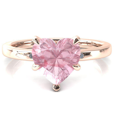 Maise Heart Pink Sapphire 5 Prong Diamond Accent Engagement Ring-FIRE & BRILLIANCE