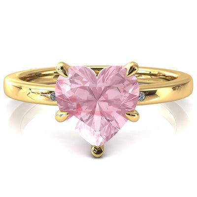 Maise Heart Pink Sapphire 5 Prong Diamond Accent Engagement Ring-FIRE & BRILLIANCE