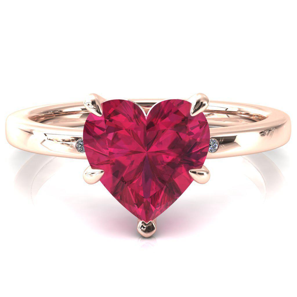 Maise Heart Ruby 5 Prong Diamond Accent Engagement Ring-FIRE & BRILLIANCE