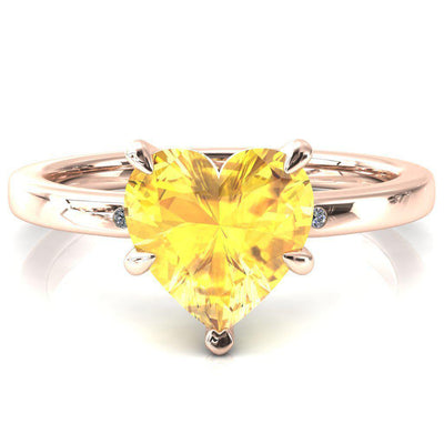 Maise Heart Yellow Sapphire 5 Prong Diamond Accent Engagement Ring-FIRE & BRILLIANCE