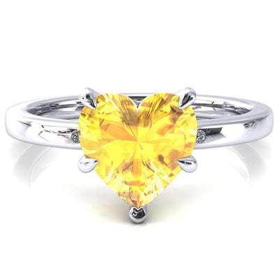 Maise Heart Yellow Sapphire 5 Prong Diamond Accent Engagement Ring-FIRE & BRILLIANCE