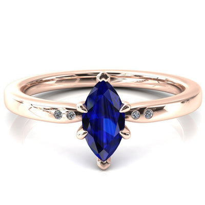 Maise Marquise Blue Sapphire 6 Prong Diamond Accent Engagement Ring-FIRE & BRILLIANCE