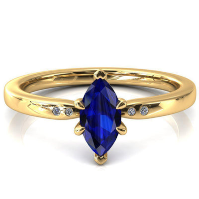 Maise Marquise Blue Sapphire 6 Prong Diamond Accent Engagement Ring-FIRE & BRILLIANCE