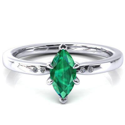 Maise Marquise Emerald 6 Prong Diamond Accent Engagement Ring-FIRE & BRILLIANCE