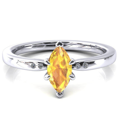 Maise Marquise Yellow Sapphire 6 Prong Diamond Accent Engagement Ring-FIRE & BRILLIANCE