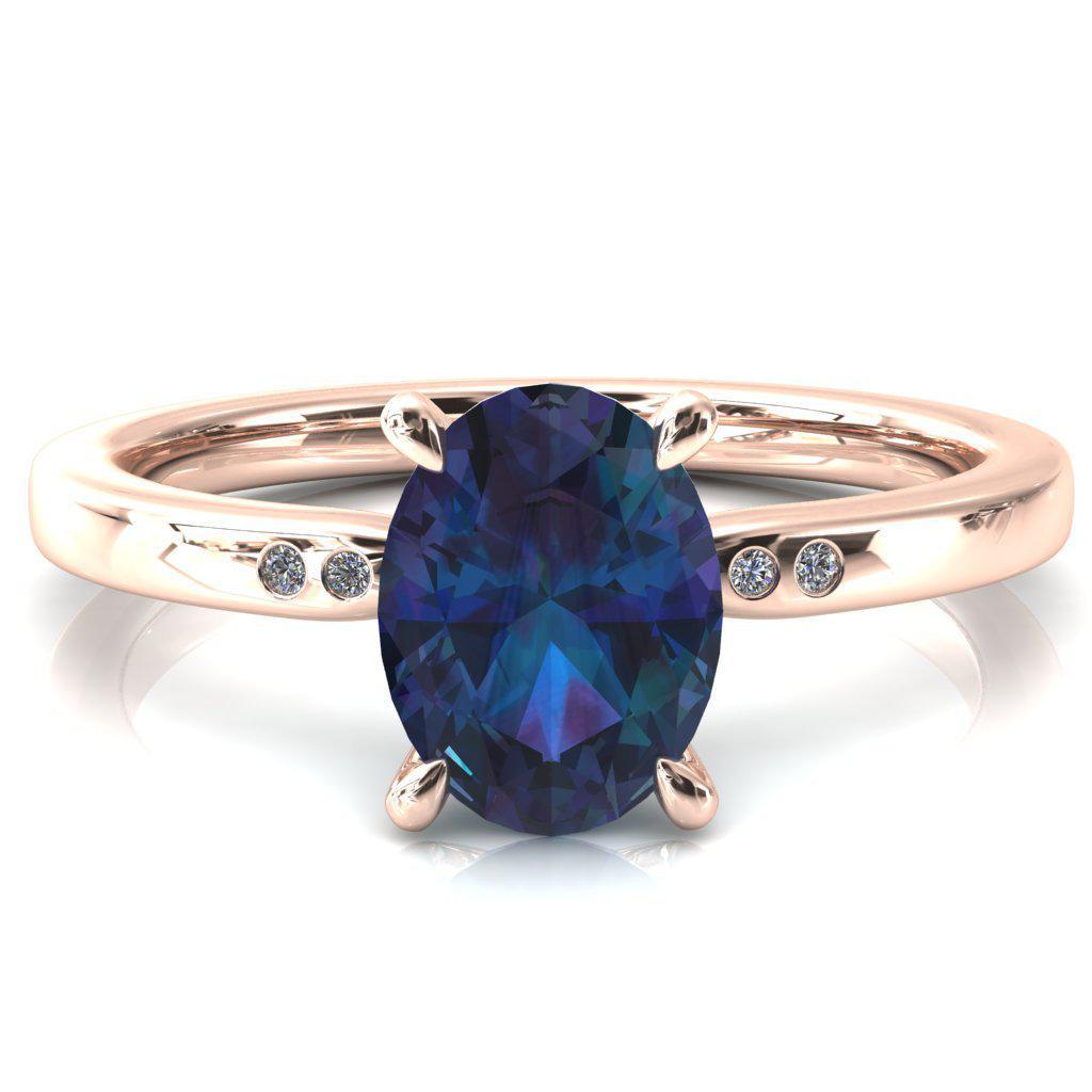 Maise Oval Alexandrite 4 Prong Diamond Accent Engagement Ring-FIRE & BRILLIANCE