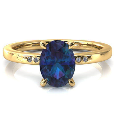 Maise Oval Alexandrite 4 Prong Diamond Accent Engagement Ring-FIRE & BRILLIANCE