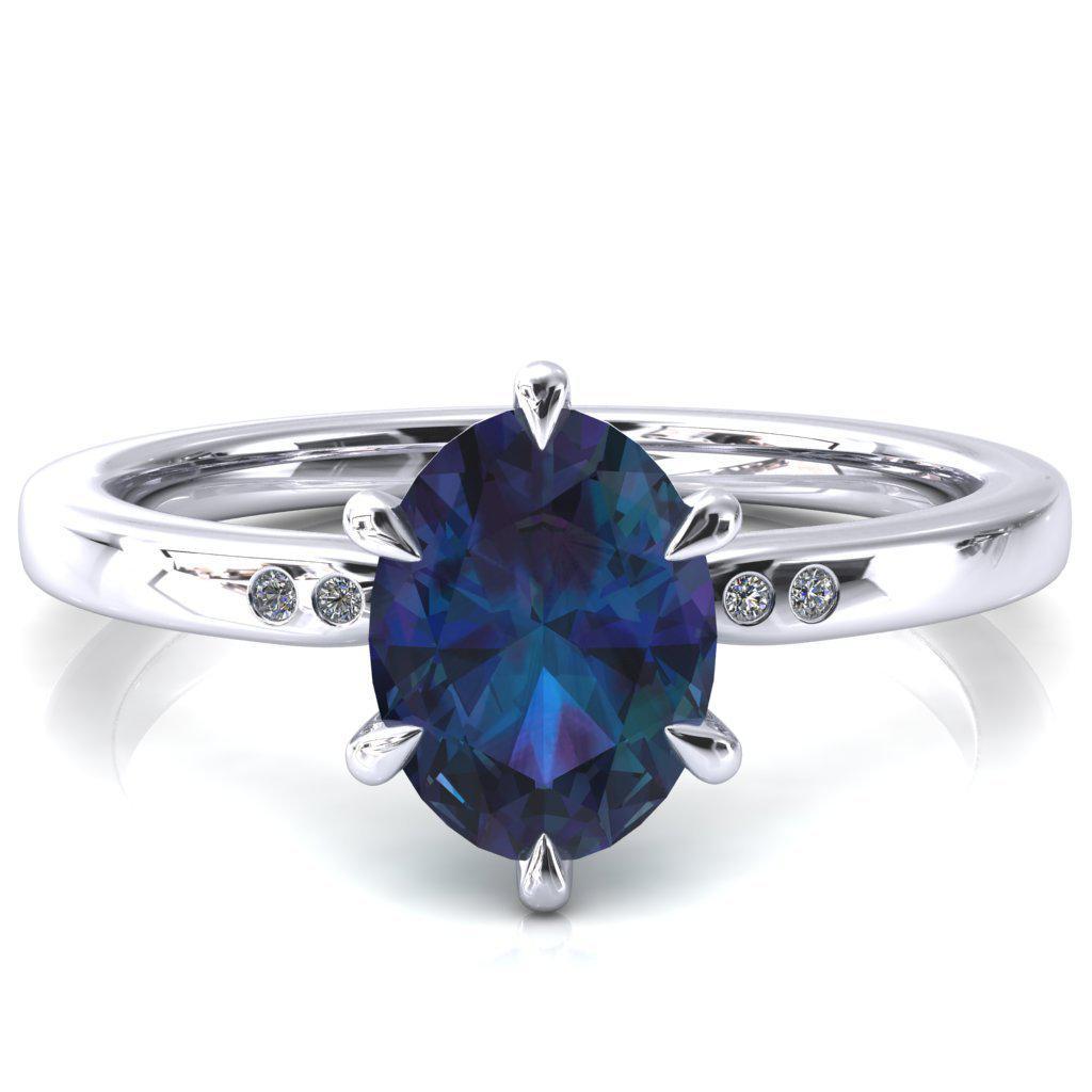Maise Oval Alexandrite 6 Prong Diamond Accent Engagement Ring-FIRE & BRILLIANCE