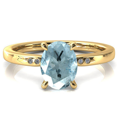 Maise Oval Aqua Blue Spinel 4 Prong Diamond Accent Engagement Ring-FIRE & BRILLIANCE