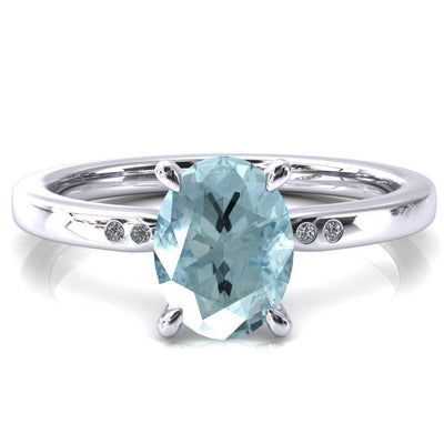 Maise Oval Aqua Blue Spinel 4 Prong Diamond Accent Engagement Ring-FIRE & BRILLIANCE