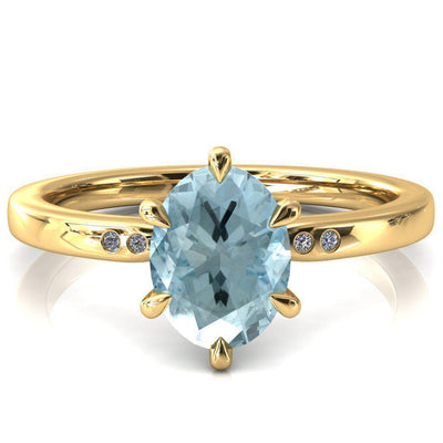 Maise Oval Aqua Blue Spinel 6 Prong Diamond Accent Engagement Ring-FIRE & BRILLIANCE