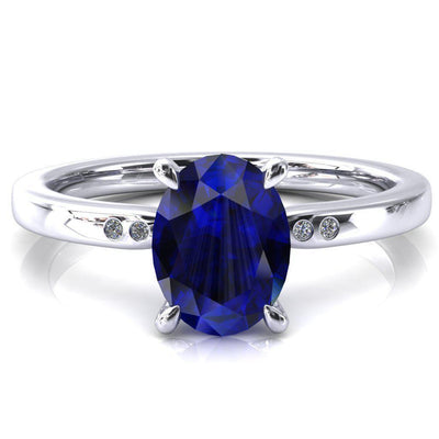 Maise Oval Blue Sapphire 4 Prong Diamond Accent Engagement Ring-FIRE & BRILLIANCE