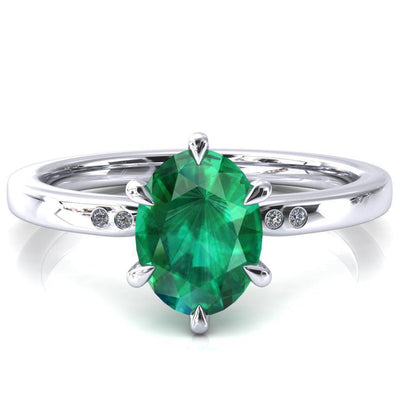 Maise Oval Emerald 6 Prong Diamond Accent Engagement Ring-FIRE & BRILLIANCE
