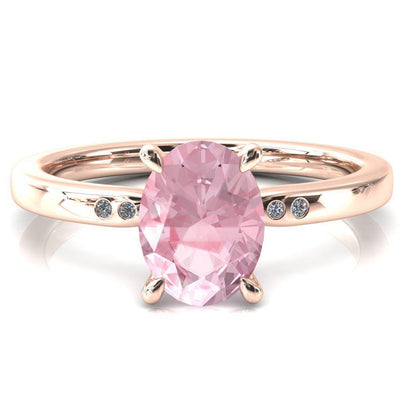 Maise Oval Pink Sapphire 4 Prong Diamond Accent Engagement Ring-FIRE & BRILLIANCE