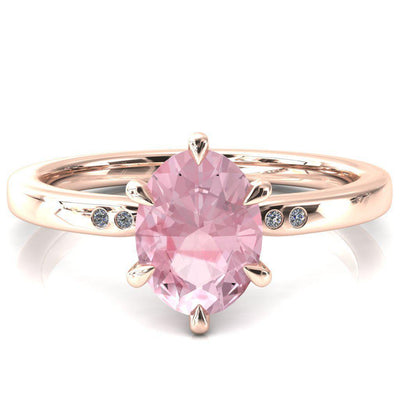 Maise Oval Pink Sapphire 6 Prong Diamond Accent Engagement Ring-FIRE & BRILLIANCE