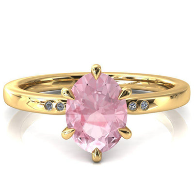 Maise Oval Pink Sapphire 6 Prong Diamond Accent Engagement Ring-FIRE & BRILLIANCE