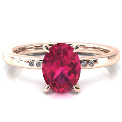 Maise Oval Ruby 4 Prong Diamond Accent Engagement Ring-FIRE & BRILLIANCE