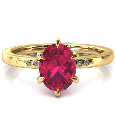 Maise Oval Ruby 6 Prong Diamond Accent Engagement Ring-FIRE & BRILLIANCE