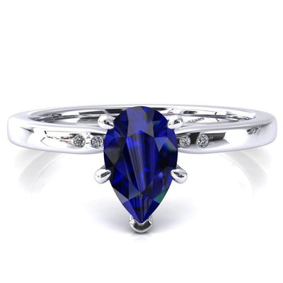 Maise Pear Blue Sapphire 6 Prong Diamond Accent Engagement Ring-FIRE & BRILLIANCE