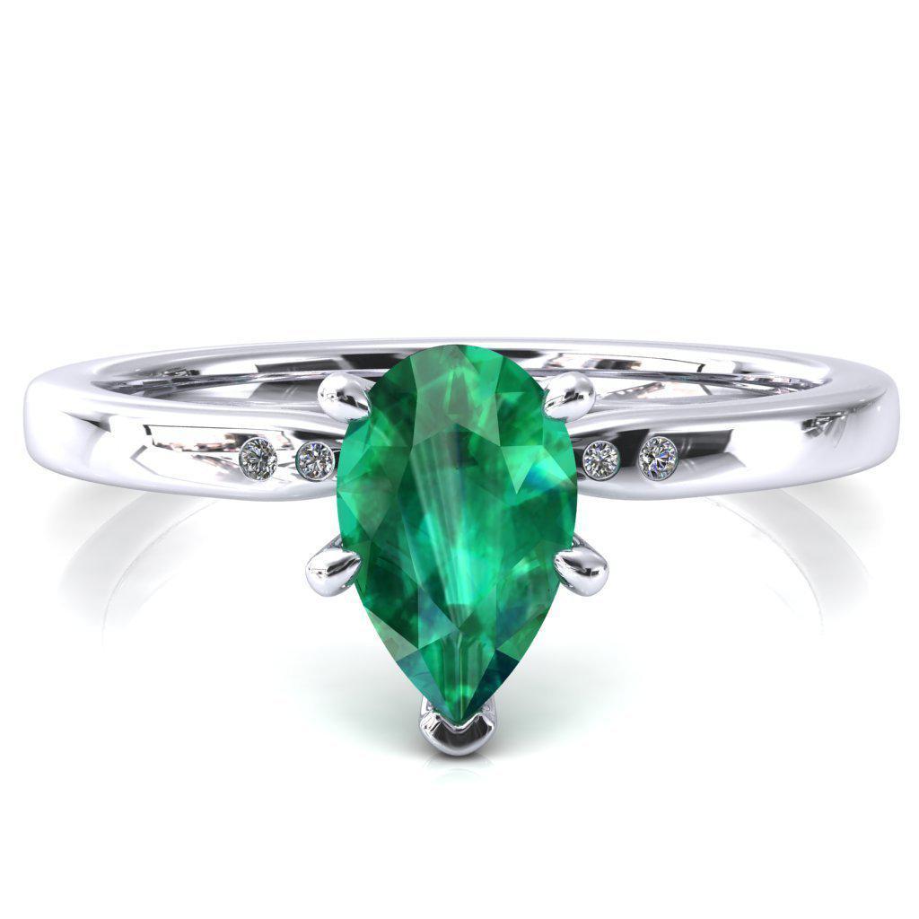 Maise Pear Emerald 6 Prong Diamond Accent Engagement Ring-FIRE & BRILLIANCE