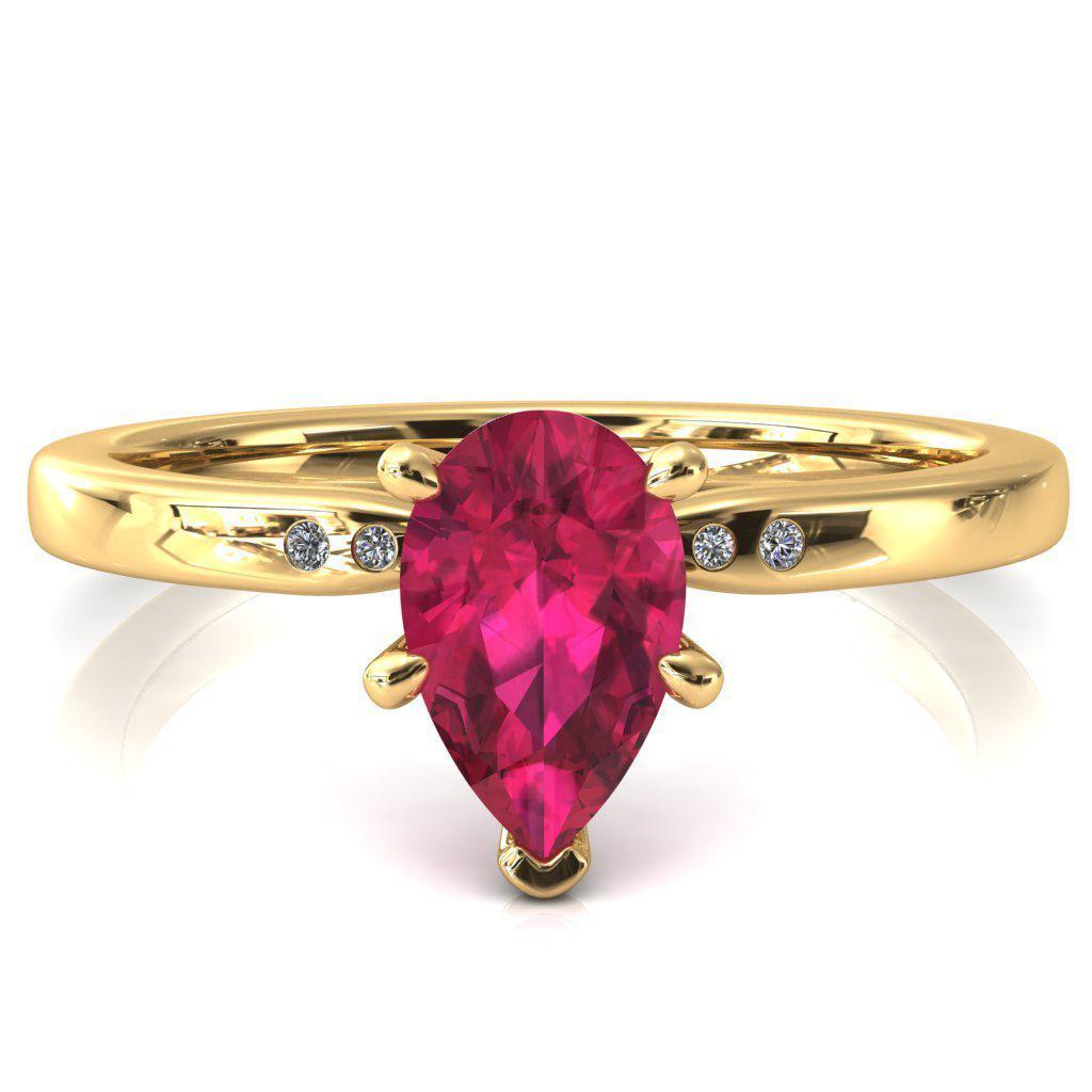 Maise Pear Ruby 6 Prong Diamond Accent Engagement Ring-FIRE & BRILLIANCE