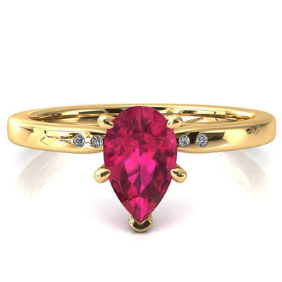 Maise Pear Ruby 6 Prong Diamond Accent Engagement Ring-FIRE & BRILLIANCE