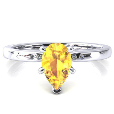 Maise Pear Yellow Sapphire 6 Prong Diamond Accent Engagement Ring-FIRE & BRILLIANCE
