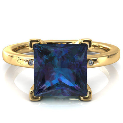 Maise Princess Alexandrite 4 Prong Diamond Accent Engagement Ring-FIRE & BRILLIANCE