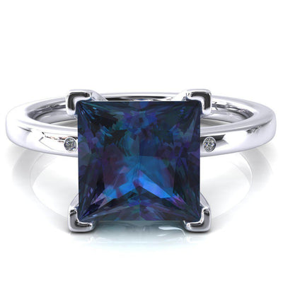 Maise Princess Alexandrite 4 Prong Diamond Accent Engagement Ring-FIRE & BRILLIANCE