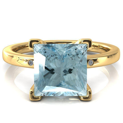 Maise Princess Aqua Blue Spinel 4 Prong Diamond Accent Engagement Ring-FIRE & BRILLIANCE