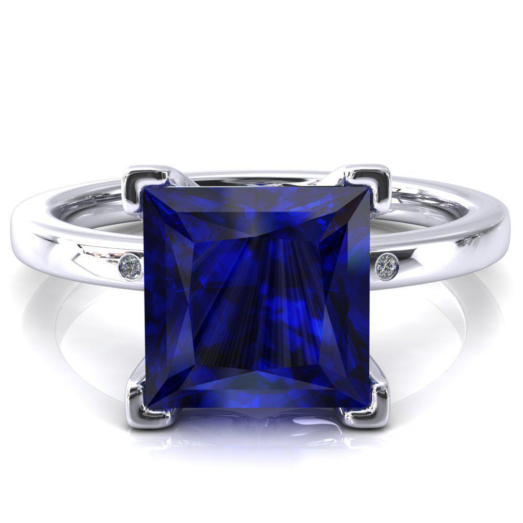 Maise Princess Blue Sapphire 4 Prong Diamond Accent Engagement Ring-FIRE & BRILLIANCE