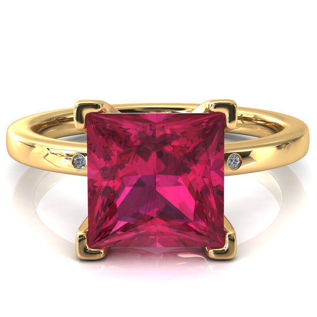 Maise Princess Ruby 4 Prong Diamond Accent Engagement Ring-FIRE & BRILLIANCE