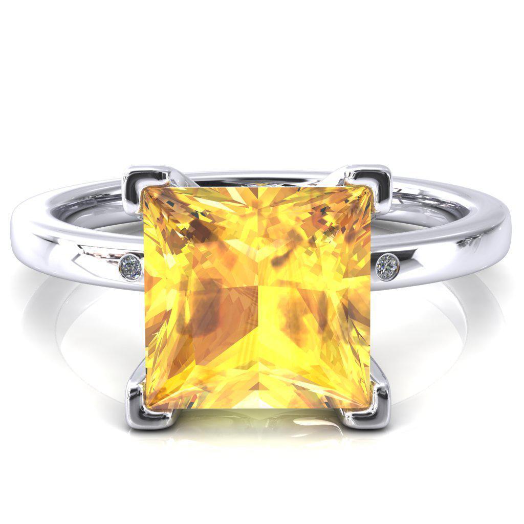 Maise Princess Yellow Sapphire 4 Prong Diamond Accent Engagement Ring-FIRE & BRILLIANCE