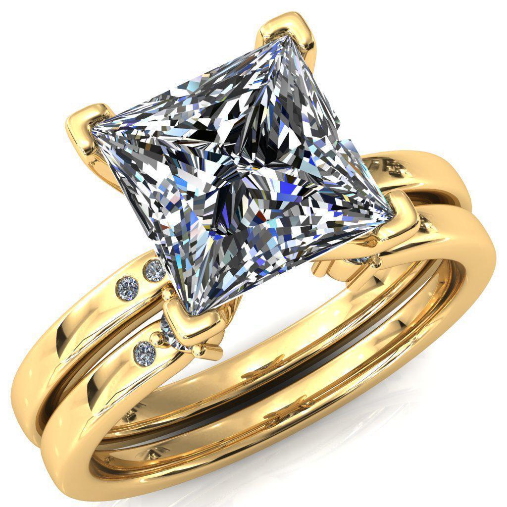 Maise Princess/Square Moissanite 4 Prong Diamond Accent Engagement Ring-FIRE & BRILLIANCE
