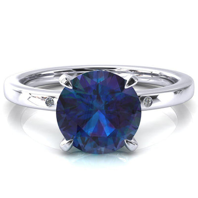 Maise Round Alexandrite 4 Prong Diamond Accent Engagement Ring-FIRE & BRILLIANCE