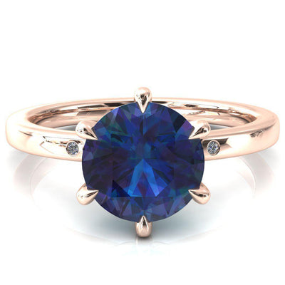 Maise Round Alexandrite 6 Prong Diamond Accent Engagement Ring-FIRE & BRILLIANCE