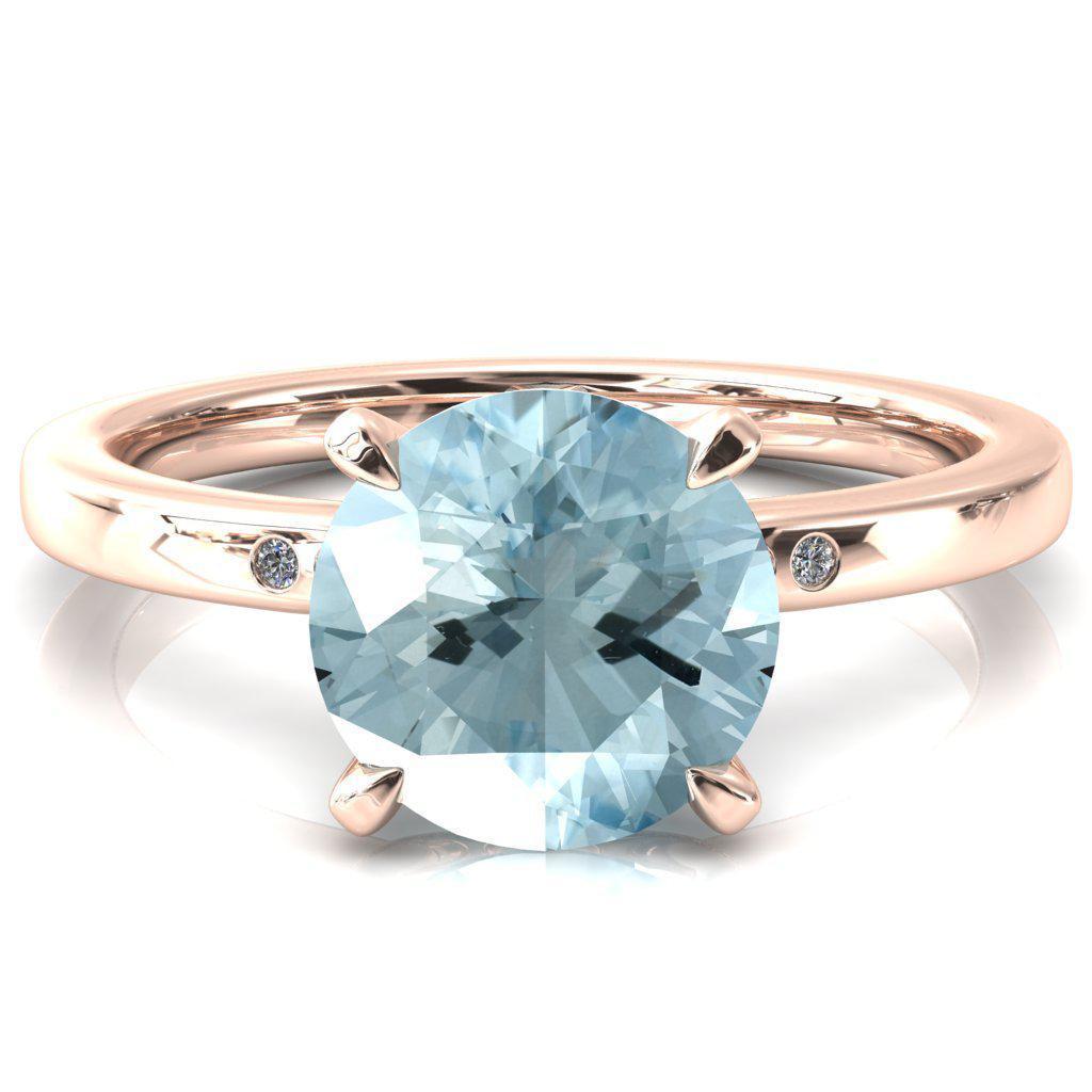 Maise Round Aqua Blue Spinel 4 Prong Diamond Accent Engagement Ring-FIRE & BRILLIANCE