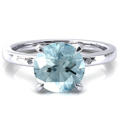 Maise Round Aqua Blue Spinel 4 Prong Diamond Accent Engagement Ring-FIRE & BRILLIANCE