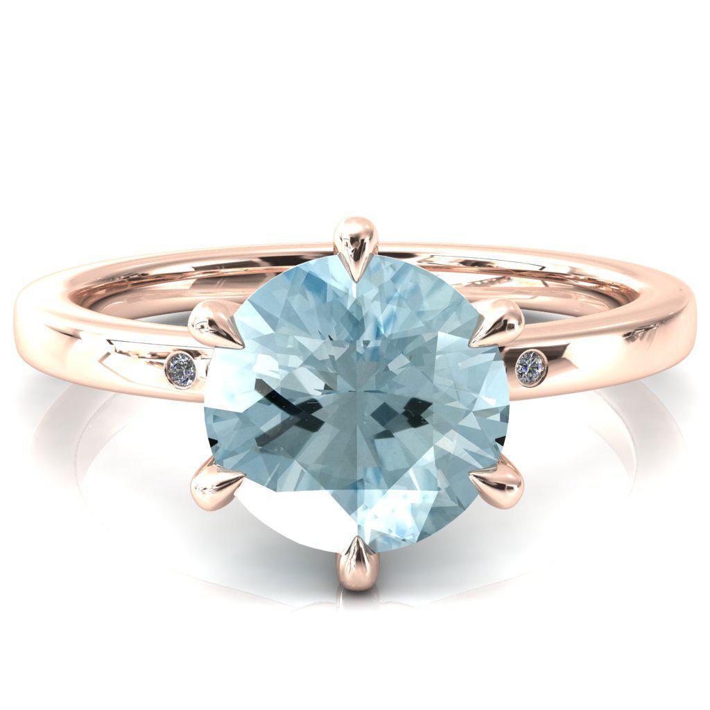 Maise Round Aqua Blue Spinel 6 Prong Diamond Accent Engagement Ring-FIRE & BRILLIANCE